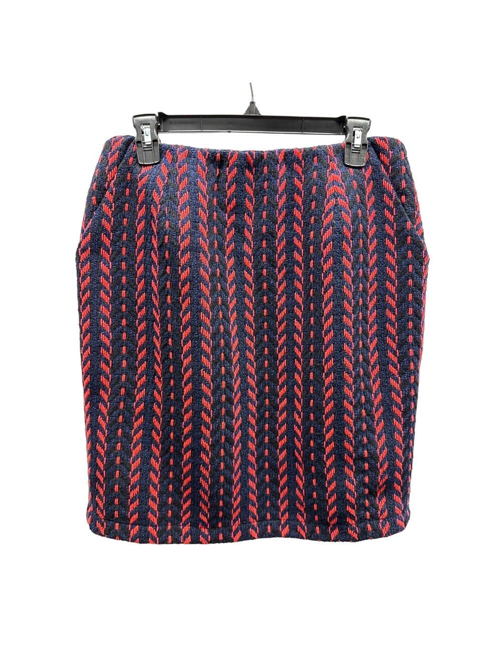 NEW Gracia Red/Blue Woven Pencil Skirt w/ Pockets Large